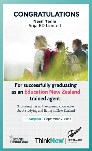 ENZ Trained Agent certificate, Nasif Tania, 7 September 2014