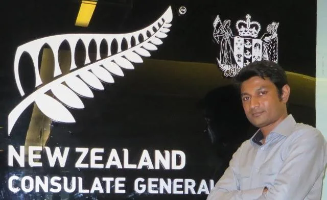 Palash K. Sen at the New Zealand Consulate General sign