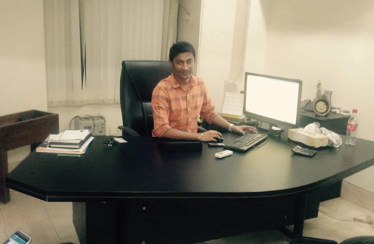 Palash K. Sen at his desk in the Srija BD Limited office, Dhaka